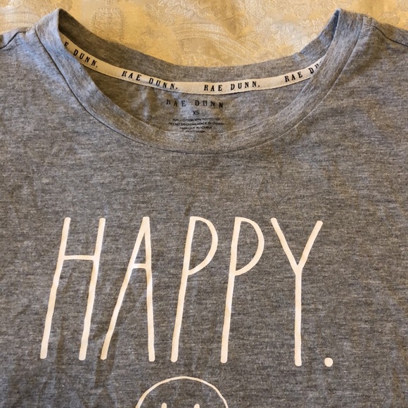 RAE DUNN ‘HAPPY’ T-SHIRT GREY MIX/WHITE LADIES XS SOFT COTTON/POLY BLEND - #335 - Picture 3 of 7